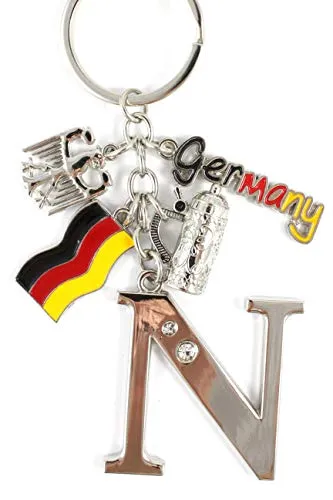 ELLUG Schlüsselanhänger H.: 11cm Buchstaben/Letter/Initalien/Alphabet/ABC mit Glitzersteinen & Charms Bierkrug/Adler/Deutschland-Fahne/Germany (N)