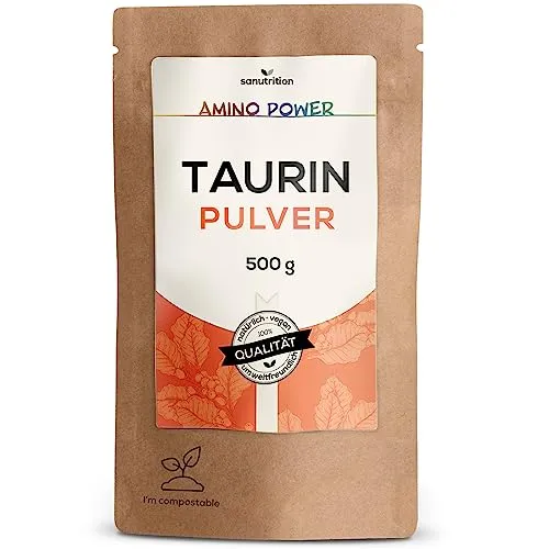 Taurin Pulver | 500 g Beutel | 100% reiner Wirkstoff | Qualität aus Österreich | laborgeprüft | vegan | Sanutrition