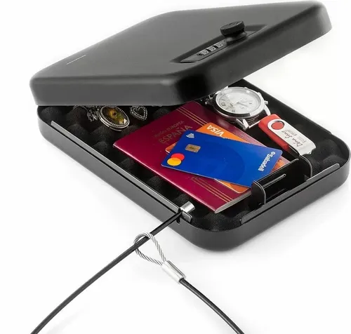 Tragbarer Safe mit Sicherheitskabel Prisaven InnovaGoods - Tresor mit Zahlenschloss, ideal für Reisen oder zur sicheren Aufbewahrung von Wertsachen dank des Sicherheitskabels.