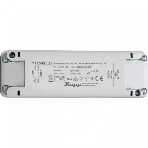 Kopp Elektronischer Transformator 250W: 4 Eingänge / 6 Ausgänge, dimmbar