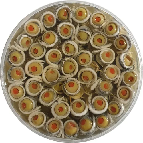 Food United 600g Sardellen-Spießchen- Filets aufgewickelt gerollt mit Oliven