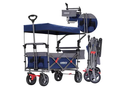 Arebos Bollerwagen 423392 - Faltbar und 100kg Traglast - Bollerwagen für Camping und Einkäufe, faltbar mit abnehmbarem Dach und 100kg Traglast. Praktisch zusammenklappbar auf 55 x 80cm für platzsparende Aufbewahrung.