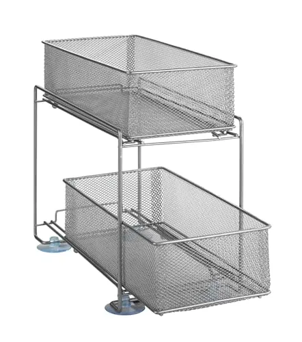 WENKO Schubladenregal Gioma - Organizer zum Herausziehen für Zuhause, hochwertiger 2-Etagen-Stauraum aus pulverbeschichtetem Metall - ideal für Küchen, Badezimmer oder Büro.