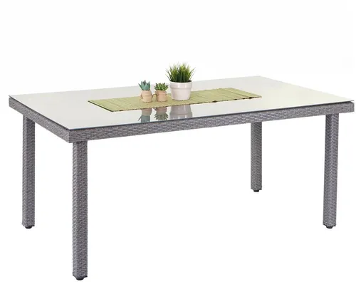 HW Gartentisch Poly-Rattan Cava mit Glasplatte - Eleganter Terrassentisch aus wetterfestem Poly-Rattan, perfekt für Garten und Balkon. Mit stabiler Glasplatte für stilvolle Anlässe.