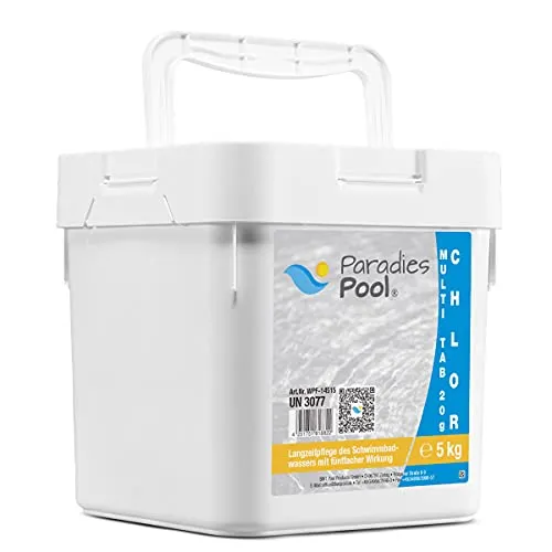 Paradies Pool Multi Tabs 20 g 5 kg - Chlorwasserpflege: Multifunktionale Tabletten für Desinfektion, Algen- und Trübungsprävention sowie pH-Stabilisation – ideal für eine langanhaltende Wasserqualität ohne ständige Nachdosierung.