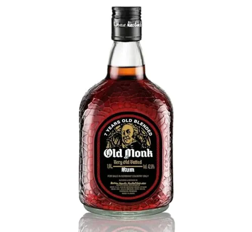 Old Monk Rum 7 Jahre – Rum mild im Geschmack – 1 Liter Rum – Ausgezeichneter Premium Dark Rum 42,8% Vol. – King of Rums seit 1855 – Ideal für Cocktails – Reichhaltige Textur – unvergleichliches Aroma