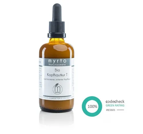 myrto Naturkosmetik Kopfhaut-Pflegeserum Bio Kopfhautkur T - beruhigendes Serum für trockene, gereizte Kopfhaut, Bestbewertung bei Codecheck: 100% EMPFEHLENSWERT (grüner Ring)