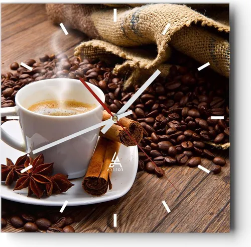 Wanduhr - Quadrat - Glasuhr - Kaffee schwarz Frühstück Schokolade - 40x40cm - Schleichendes Uhrwerk - Lautlos - zum Aufhängen bereit - Dekoration Modern - Wanddekoration aus Glas - C3AC40x40-2152