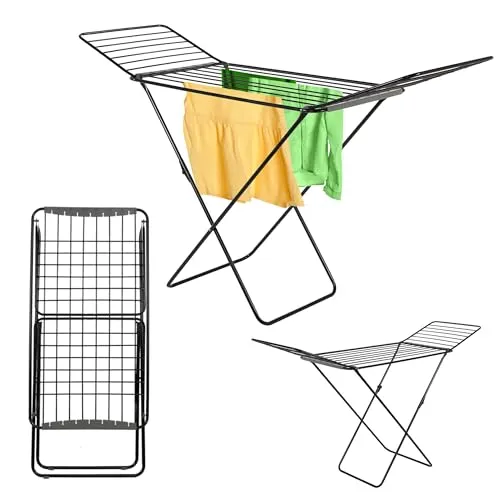 KADAX Wäscheständer Badia, 20m Trockenlänge - Standtrockner mit klappbarem Design, ästhetischer schwarzer Pulverbeschichtung und 20m Trockenfläche für die gesamte Familie. Robuste Stahlkonstruktion und rutschfeste Füße sorgen für Stabilität und Komfort.