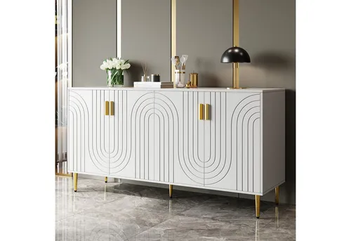 Odikalo Sideboard Anrichte - Elegantes Holzschrank mit Wellendesign - Stylisches Sideboard (152 x 40 x 75 cm) mit einzigartigem Wellendesign, goldenen Griffen und sicherer Kippschutzvorrichtung. Bietet großzügigen Stauraum und verleiht Ihrem Wohnraum einen modernen, luxuriösen Touch.