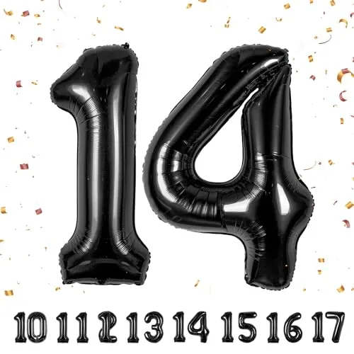 Geburtstag Deko zahlen luftballon 14 jahre | Folienballon Schwarz