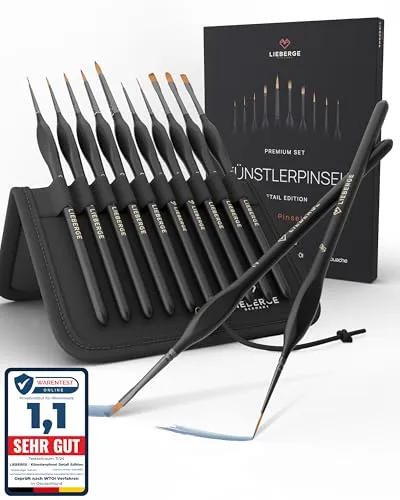 LIEBERGE Premium Detail Pinselset – 10 feine Pinsel für höchste Präzision - Pinsel-Sets mit Strong Hair-Technologie für keinen Haarverlust, ideal für Acryl, Aquarell und Modellbau – perfekt für detailverliebtes Malen.