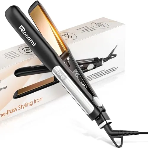 Rosami 2-in-1-Haarglätter aus Titan, Ionisch und Ultra Glanz, schnelles Aufheizen 20 s, LCD-Display für Glätten, Locken und perfekte Wellen