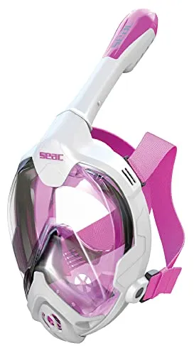 Seac Magica, Schnorchelmaske Vollgesichtsmaske Anti-Beschlag System mit einem weichen Maskenkörper, Dry Top Schnorchel mit Auslassventil, weiß/rosa, S/M