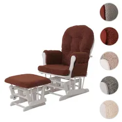 Relaxsessel HWC-C76, Schaukelstuhl Sessel Schwingstuhl + Hocker Stoff Bouclé 480g/m2 Öko-Tex ~ rostbraun Gestell weiß