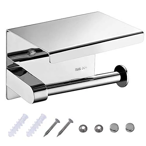 Toilettenpapierhalter SUS304 Edelstahl Klopapierrollenhalter Wandhalterung WC Toilette Papier Halter mit Telefon Ablage Ideal für Badzimmer und Küche