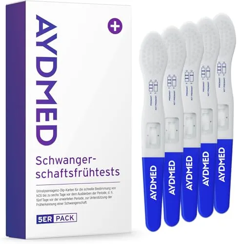 Aydmed Profi Frühschwangerschaftstest | Ultra-Empfindlicher Schwangerschaftstest zum Nachweis der Schwangerschaft im Urin | Genauigkeit über 99% | Test 6 Tage vor Ausbleiben der Periode 5 x