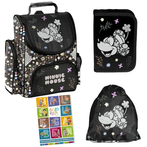 Minnie Maus Schulranzen Set für Jungen und Mädchen - 4-teiliges Schulranzen Set im bunten Disney Design, ideal für den täglichen Schulgebrauch und mit praktischen Fächern für optimale Organisation.