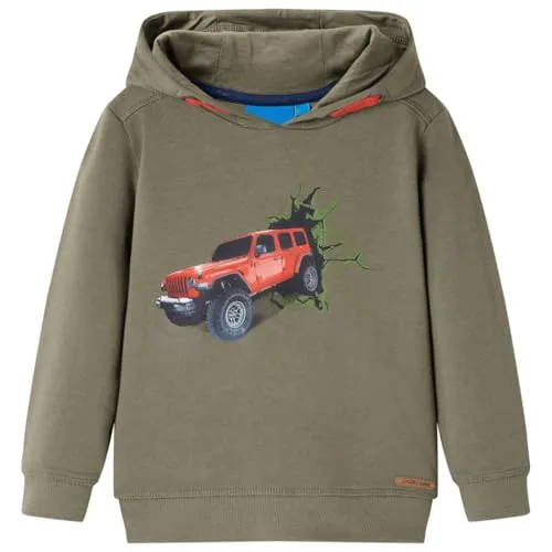 vidaXL Kinder Kapuzenpullover mit Geländewagen-Aufdruck Pullover Sweatshirt Khaki 140