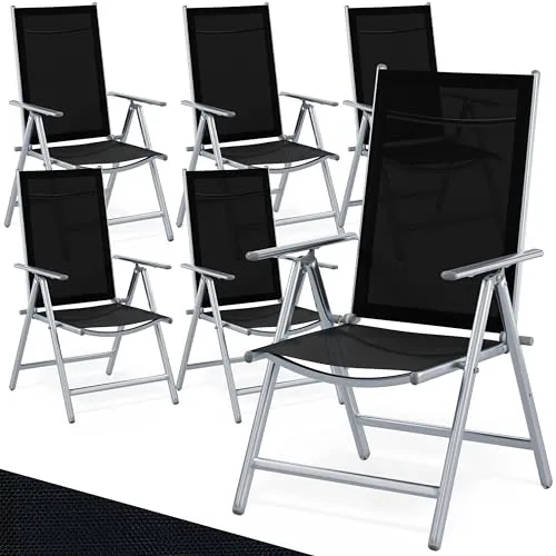 Casaria® Gartenstühle 6er Set Hochlehner Klappbar - Klappstühle aus robustem Aluminium, 8-fach verstellbare Rückenlehne für optimalen Komfort, ideal für Garten, Balkon oder Camping. Wetterfest und leicht zu transportieren.