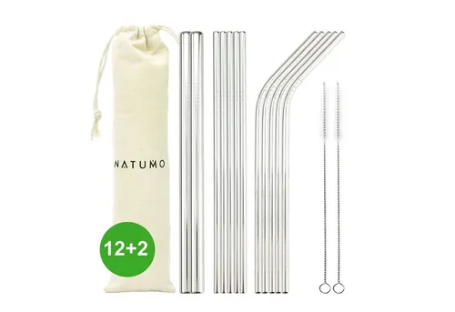 natumo Trinkhalme Edelstahl Strohhalm Set 12 Stück + 2 Bürsten, (13-tlg)