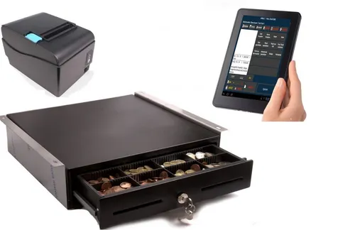 Mobile Kasse Gastronomie: Bondrucker, Bestellterminal, Geldlade, Montagehalterung - Card-Reader für Gastronomie, kompakte Bauweise mit nur 7 cm Breite, ideal für effiziente Bestell- und Zahlungsabwicklung.
