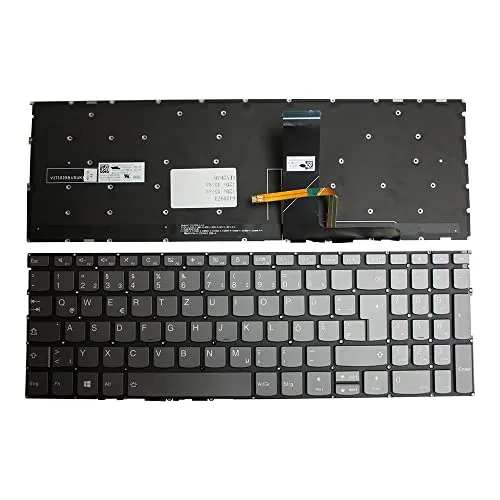 Power4Laptops Deutsch Hinterleuchtet Grau kompatible Ersatz Tastatur kompatibel mit Lenovo PK131FH2A19