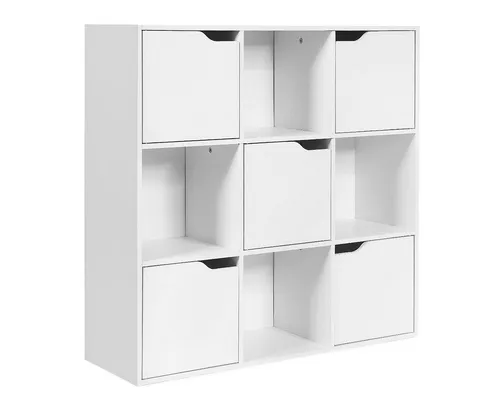 KOMFOTTEU Bücherregal Würfelregal mit 9 Fächern & 5 Türen, 90x29x90cm, weiß