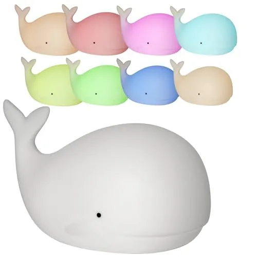 HOLLYHOPPER LED Nachtlicht Wal NOAH - Buntes Einschlaflicht mit Farbwechsel - Der LED Nachtlicht Wal NOAH (9,5 cm) sorgt für eine beruhigende Atmosphäre im Kinderzimmer. Mit warmem Weiß und bunten Farben schafft er eine gemütliche Einschlafumgebung. Sparsam im Batteriebetrieb, ideal für nächtliche Begleitung.