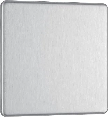 BG Electrical Single Blank Screwless Blank Plate, Brushed Steel