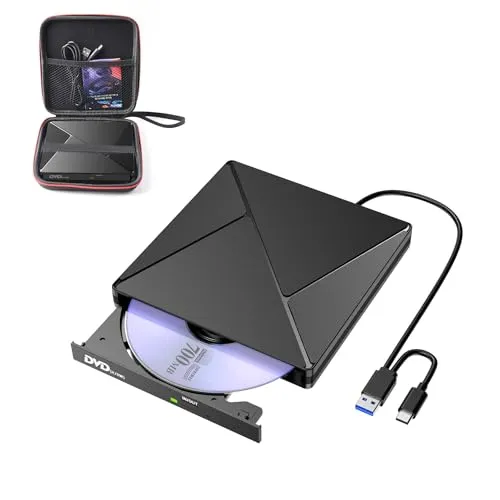 BHHB Externes CD Laufwerk USB3.0 & USBC CD/DVD Laufwerk Extern, CD DVD +/-RW ROM Brenner Optical External DVD Drive für Laptop, PC, Desktop, MacBook, iMac, Windows10/8/7/XP/Linux/MacOS mit Tragetasche