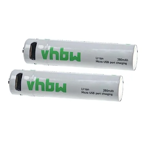 vhbw 2X AAA Micro Akkus mit Micro USB-Anschluss (280mAh, 1,5V, Li-Ion)
