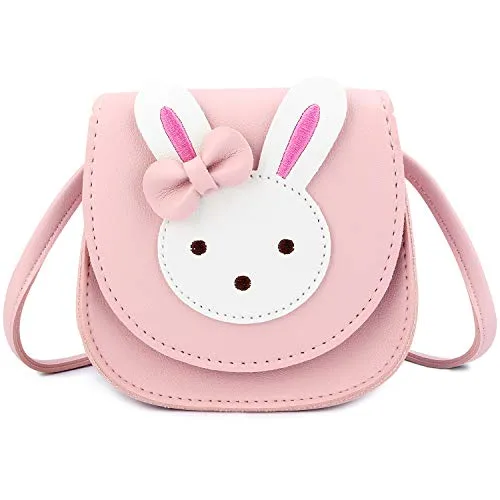 KEREDA Kinder Umhängetasche Mädchen, Niedlicher Hase CrossBody Tasche, PU Leder Prinzessin Mini Handtasche 2-8 Jahre