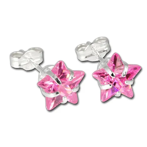 SilberDream Ohrringe 9mm Damen Silber Ohrstecker Stern Zirkonia rosa SDO513P