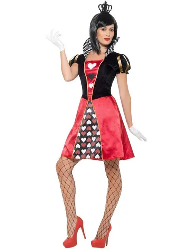 Smiffys Kostüm Märchen-Herzkönigin Damenkostüm XL - Karneval Kostüm in schwarz-rot-weiß, aus 100% Polyester gefertigt, ideal für unvergessliche Märchen-Events.