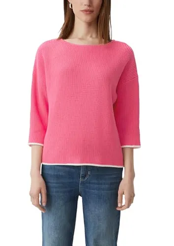 comma Pullover - Boxy Loose Fit - Pullover für Damen mit U-Boot-Ausschnitt und 3/4-Ärmeln, ideal für lässige Looks. Das Streifen-Detail verleiht einen modernen Touch.