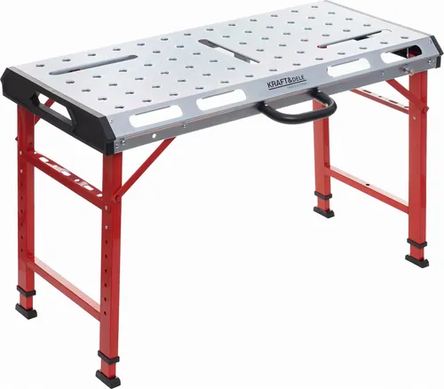 KRAFT&DELE | Multifunktionstisch, 532×1068×705-930mm, Klappbare Werkbank mit Transporthandgriffen, höhenverstellbaren Beinen und Nivellierfuß, inkl. Zwingen, Bankhaken, Eckverbinder