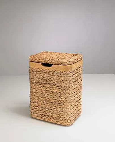 Artra Design Wäschesammler mit Zierrahmen aus Massivholz - Wäschebox aus handgefertigter Wasserhyazinthe, nachhaltig und fair produziert. Stilvolle Truhe mit Massivholzrahmen und Baumwollstoff-Innenausstattung, ideal für ein organisiertes Zuhause.