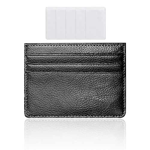 DEEDPF Kreditkartenetui, RFID-blockierendes Leder, ultradünn, 6 Kartenfächer und 1 Fach mit 5 transparenten, matten und antimagnetischen Bankkartenhaltern, Schwarz , Minimalistisch