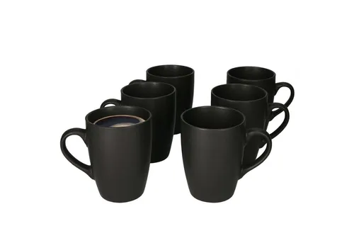 MamboCat Becher 6er Set Lampart Nero schwarz 340ml - Thermobehälter aus hochwertigem Steingut, stilvolles Design für Kaffeeliebhaber und ideal für den täglichen Gebrauch.