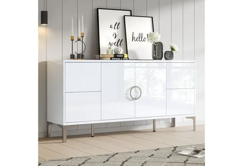 Modfu Sideboard Weiß, 150x59.5x38 cm – Stilvolles Möbel für Ihr Wohnzimmer