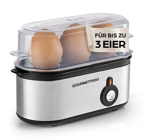 GOURMETmaxx Eierkocher für 3 Eier, 210W - Eierkocher für 3 Eier, kompakt und ideal für unterwegs. Perfekt gekochte Eier in nur wenigen Minuten – einfach, schnell und platzsparend!