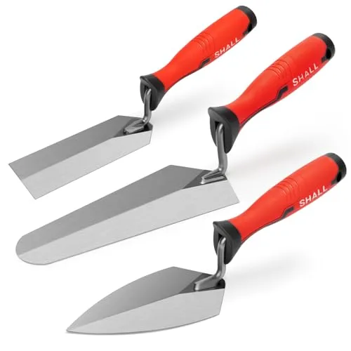 SHALL Soft-Grip-Glättekellen-Set, 3-teilig, Fugenkelle, Abziehkelle, Randkelle, Maurerwerkzeuge mit Soft-Grip-Griffen