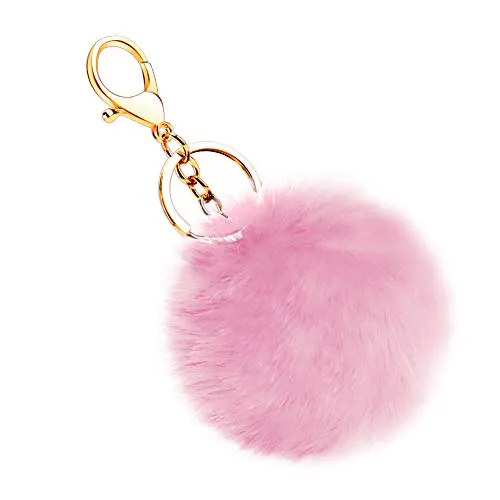Soleebee Künstliche Kaninchenfell Keychain Flauschigen Ball Pom Pom Schlüsselanhänger Taschen Koffer Rucksäcke Zubehör Charm Auto Schlüsselanhänger Schlüsselring für Frauen (Rosa)