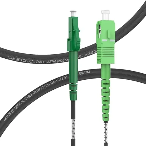 FLYPROFiber 30m Gepanzerte Glasfaserkabel SC/APC auf LC/APC, LWL Patchkabel Simplex Singlemode 9/125μm OS2 Patchkabel, Schwarz