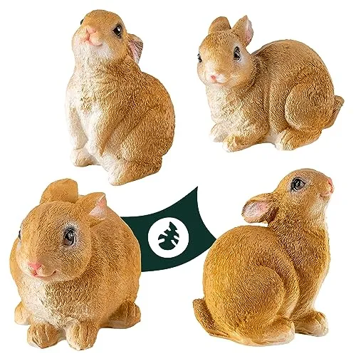 VERDOBA Gartenfiguren Häschen im 4er Set - Garten Deko aus Kunstharz, wetterfest - Deko Tier Figur für den Garten - Vier Kaninchen aus Polyresin für außen