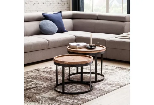 FINEBUY Beistelltisch SuVa2500_1 - 2er Set Akazie Massivholz - Ablagetische aus hochwertigem Akazienholz, handgefertigt und mit einzigartiger Maserung. Robuste Bauweise und modernes Design, ideal für jeden Wohnraum.