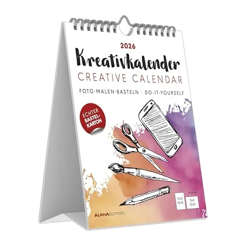 Kreativ-Kalender Tischaufsteller hoch weiß 2026