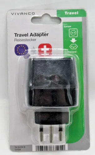 Vivanco Reisestecker Schweiz Schuko Buchse-CH Stecker schwarz 335040