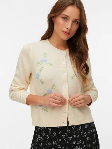 Vero Moda Strickjacke VMCAMILLE LS O-NECK EMB CARDIGAN BTQ Materialmix, regular fit, Stickerei